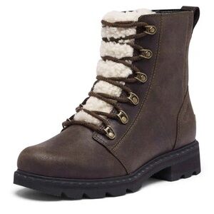 Sorel Women's Lennox Lace Cozy Boot Dark Brown Leather Size US 7.5